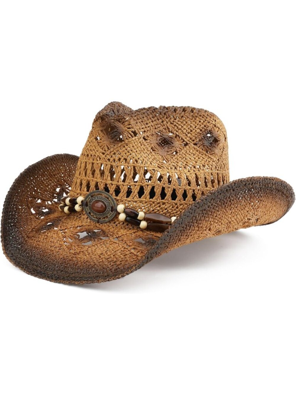 Unisex Khaki Paint Straw Wide Brim Shapeable Beach Imported Cowboy Western Hat